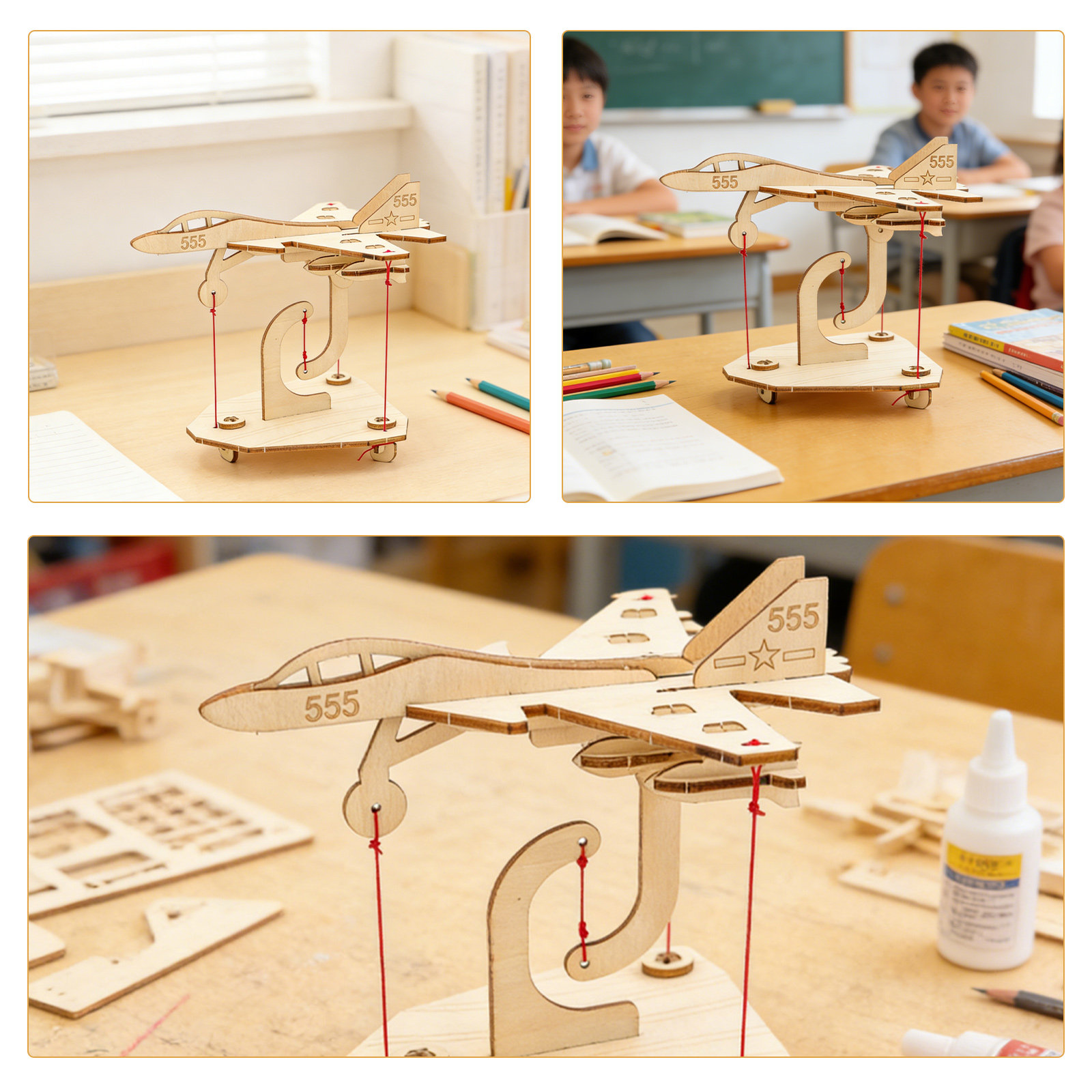 Wooden Puzzle Kids - 2세트 텐세그리티 항공기 키트 DIY 3D