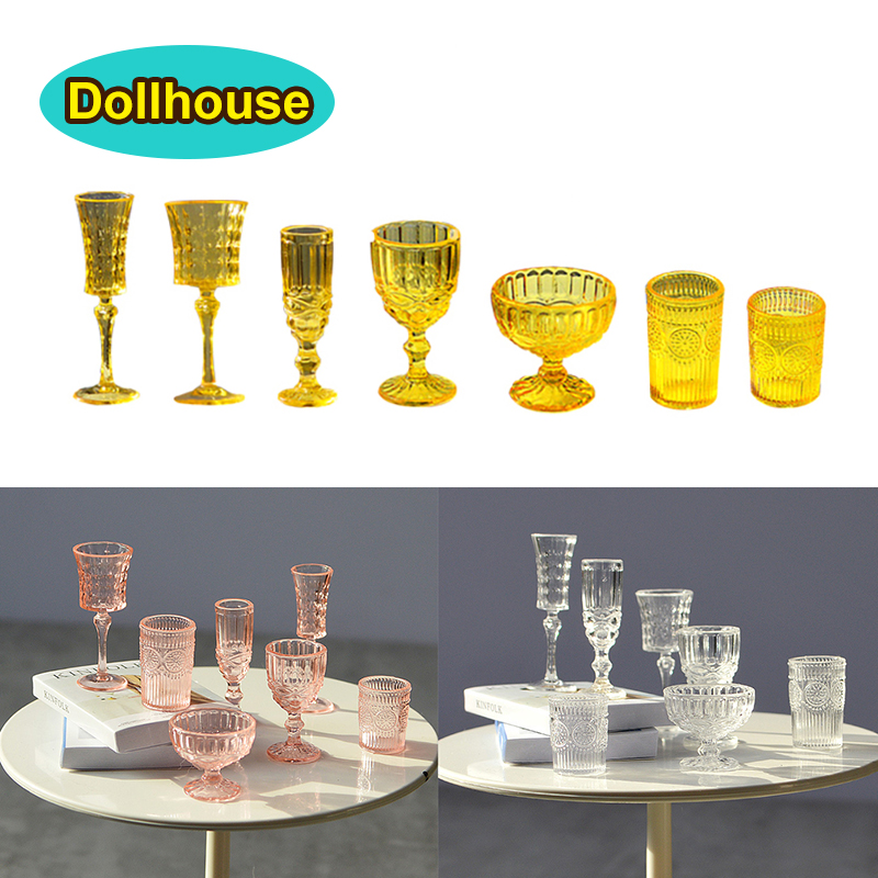 Dollhouse Furniture Set - 7개 세트 1:6 미니어처 물컵 조각된