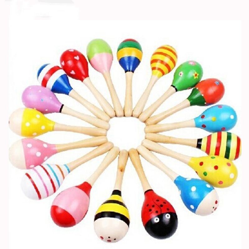 Kids Toys New Born - 2pcs 다채로운 나무 작은 딸랑이 Maracas