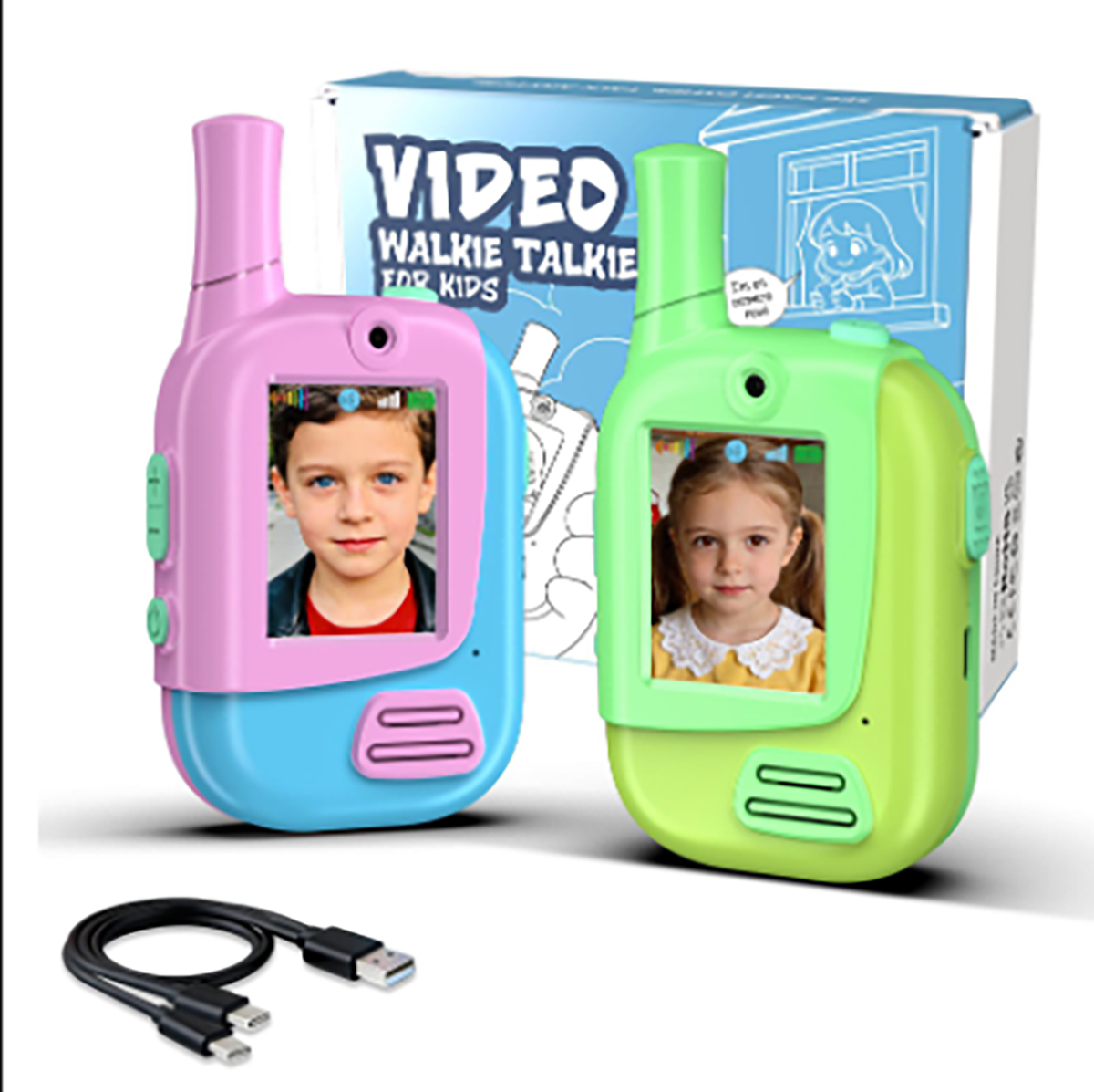 Toys For Kids Video - 2팩 충전식 어린이용 비디오 무전기(4가지 음성