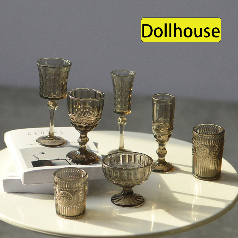 7개 세트 1:6 미니어처 물컵 조각된 와인잔 샴페인잔 - Dollhouse Furniture Set 리뷰 및 가격