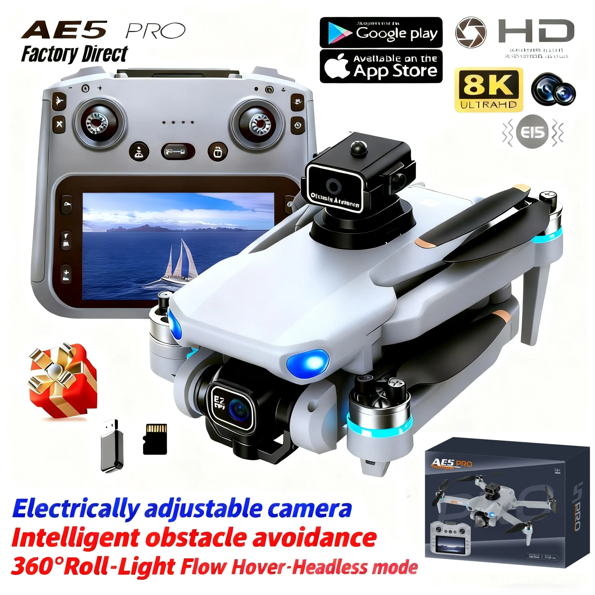 AE5 프로 드론 8K HD 4.5인치 화면 제어 20 - Toys For Kids Video 리뷰 및 가격
