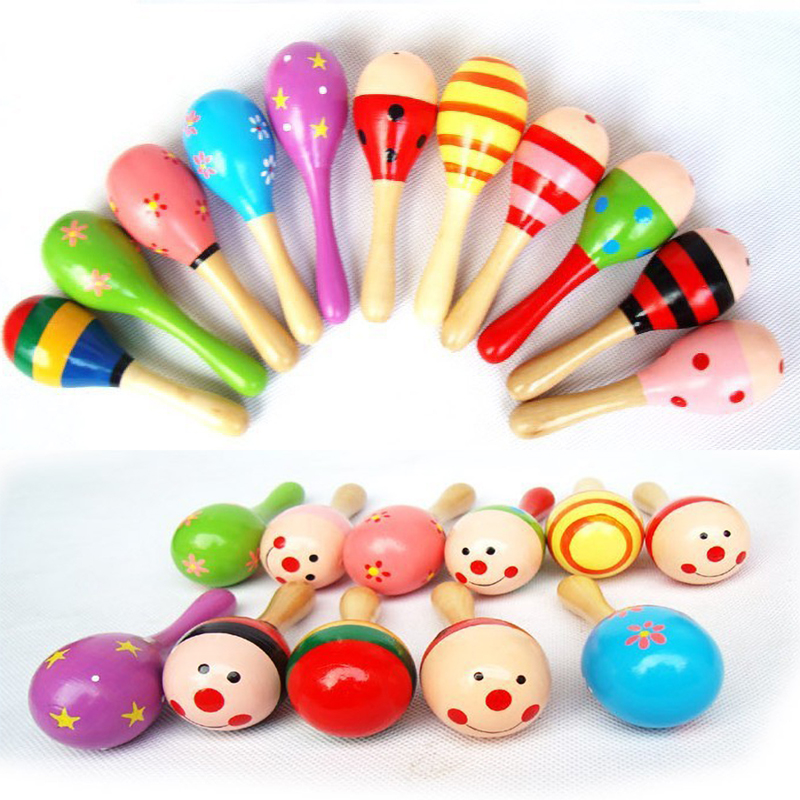 2pcs 다채로운 나무 작은 딸랑이 Maracas 비트 - Kids Toys New Born 리뷰 및 가격
