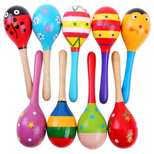 2pcs 다채로운 나무 작은 딸랑이 Maracas 비트 - Kids Toys New Born 리뷰 및 가격